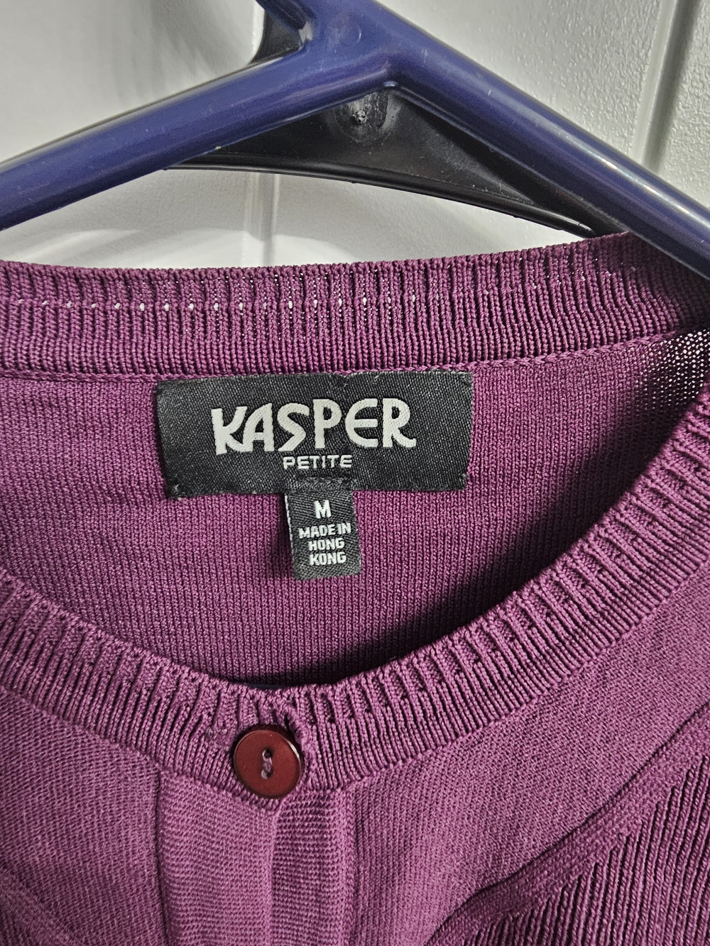 Kasper Plum Ribbed Button-Front Cardigan - Picture 2 of 3